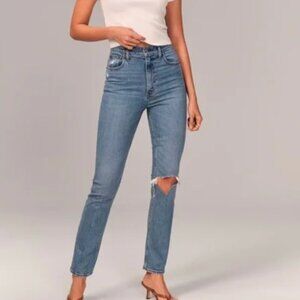Abercrombie Ultra High Rise 90s Slim Straight Jean- 10/30 Long Medium Destroy